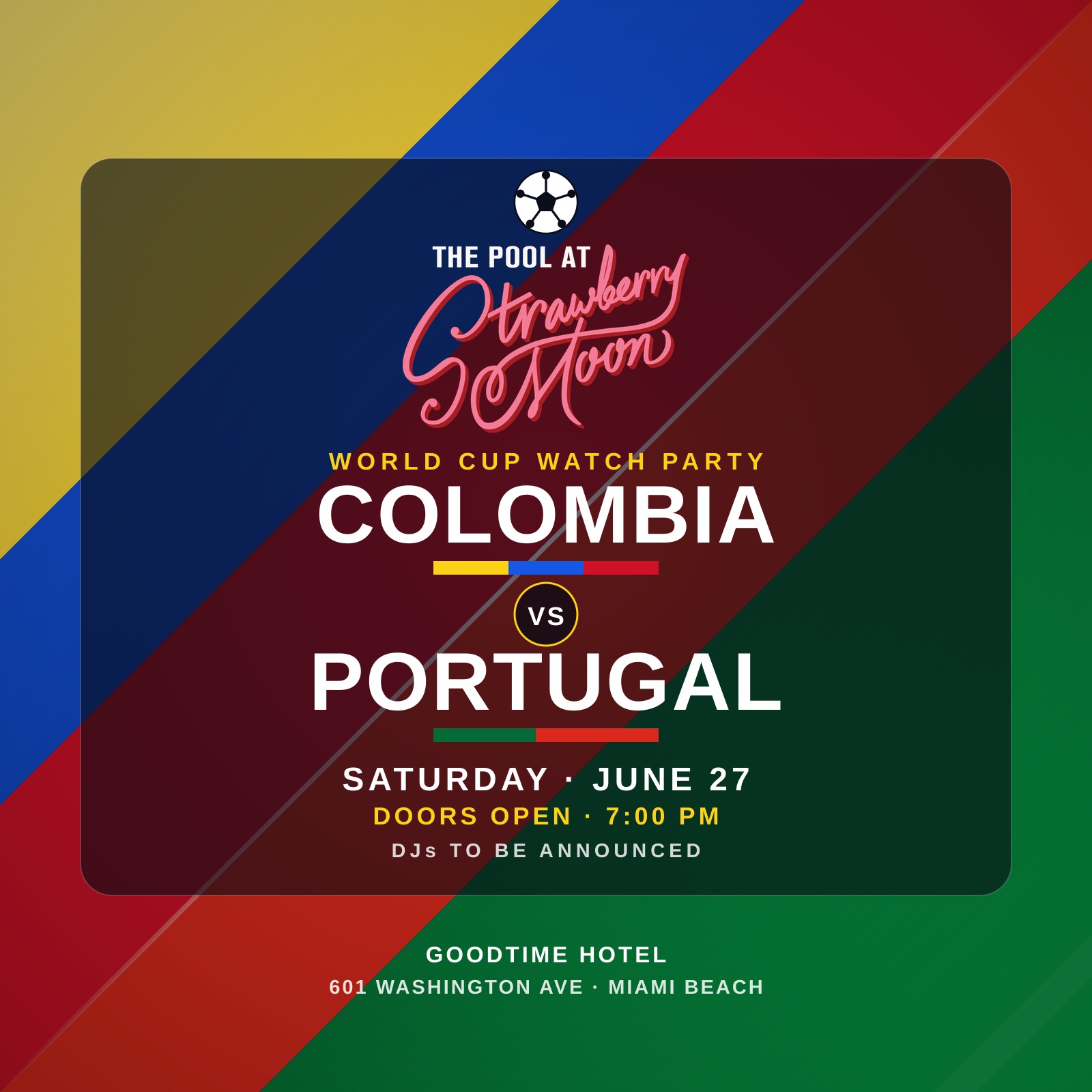 Colombia vs Portugal Watch Party at Strawberry Moon - Saturday June 27, 2026