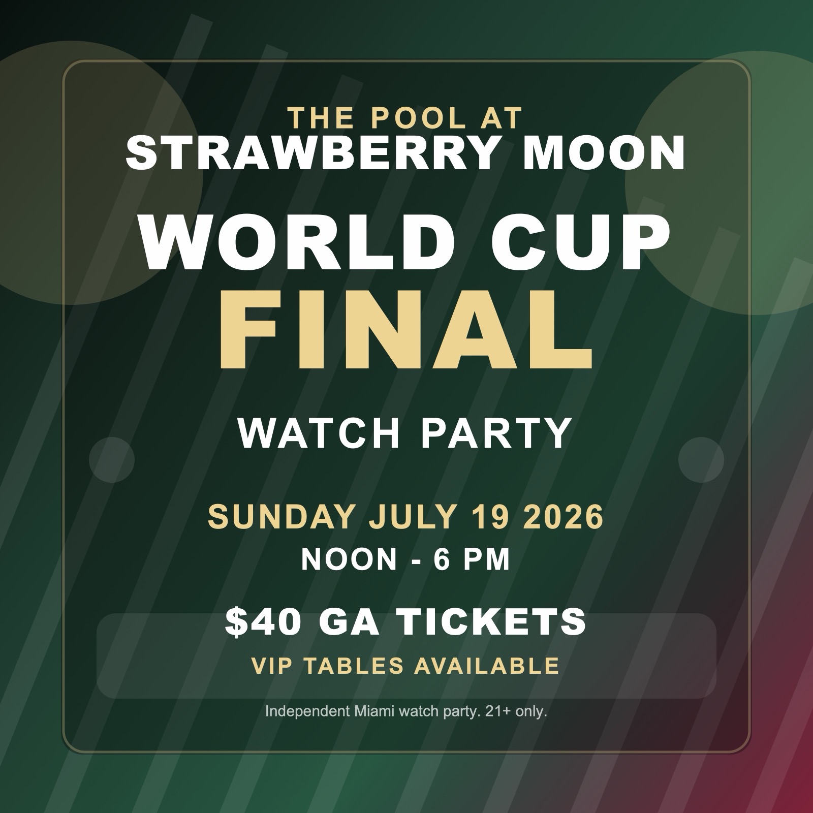 World Cup Final Watch Party at Strawberry Moon - Sunday July 19, 2026